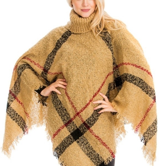 Camel Color Poncho w/Turtleneck - Picture 3 of 4